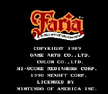 Faria - A World of Mystery & Danger! (USA) screen shot title